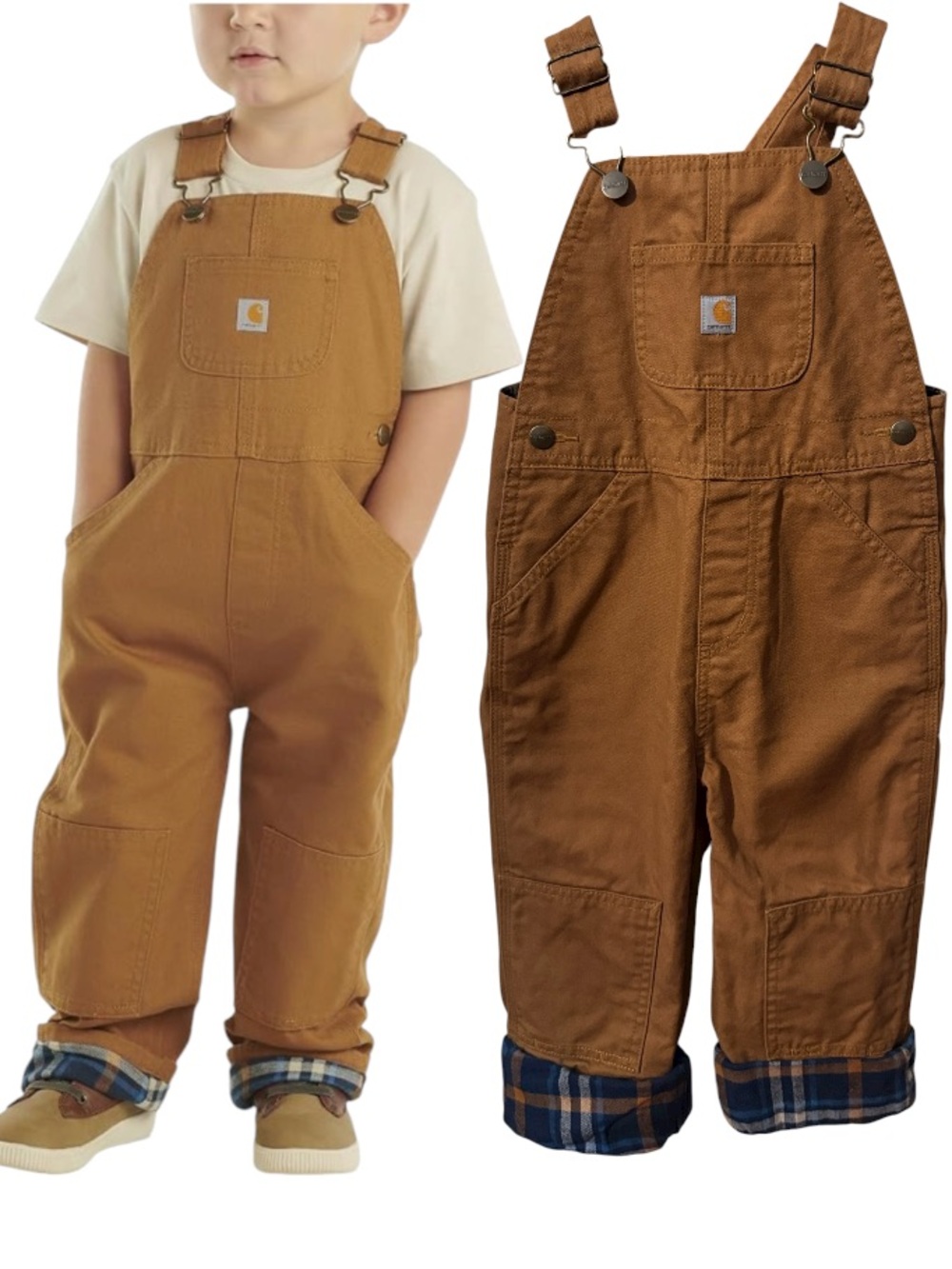 Carhartt Canvas Plaid Flannel Lined Boys and Girls Bib Overalls Size 4T